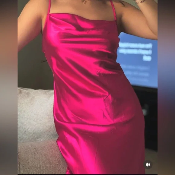 Sleek Pink Satin Slip Dress - Picture 3 of 3